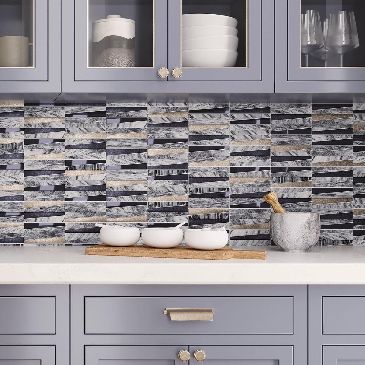 Geometric Blue and Silver Marble Triangle Tile