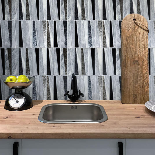 Villa Pyramids Blue Glass & Marble Mosaic Tile kitchen backsplash