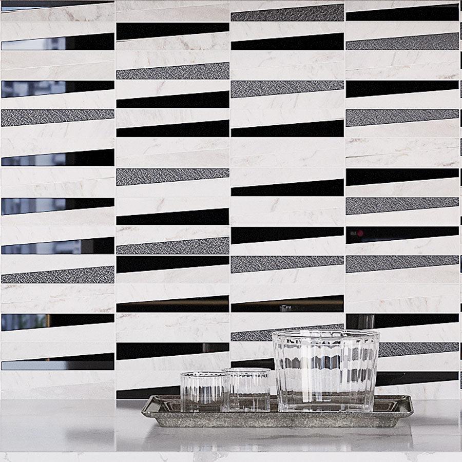 Villa Pyramids White Marble & Glass Mosaic Tile Close-up