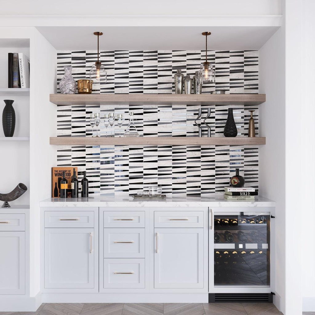 Villa Pyramids White Marble & Glass Mosaic Tile Pantry Wall