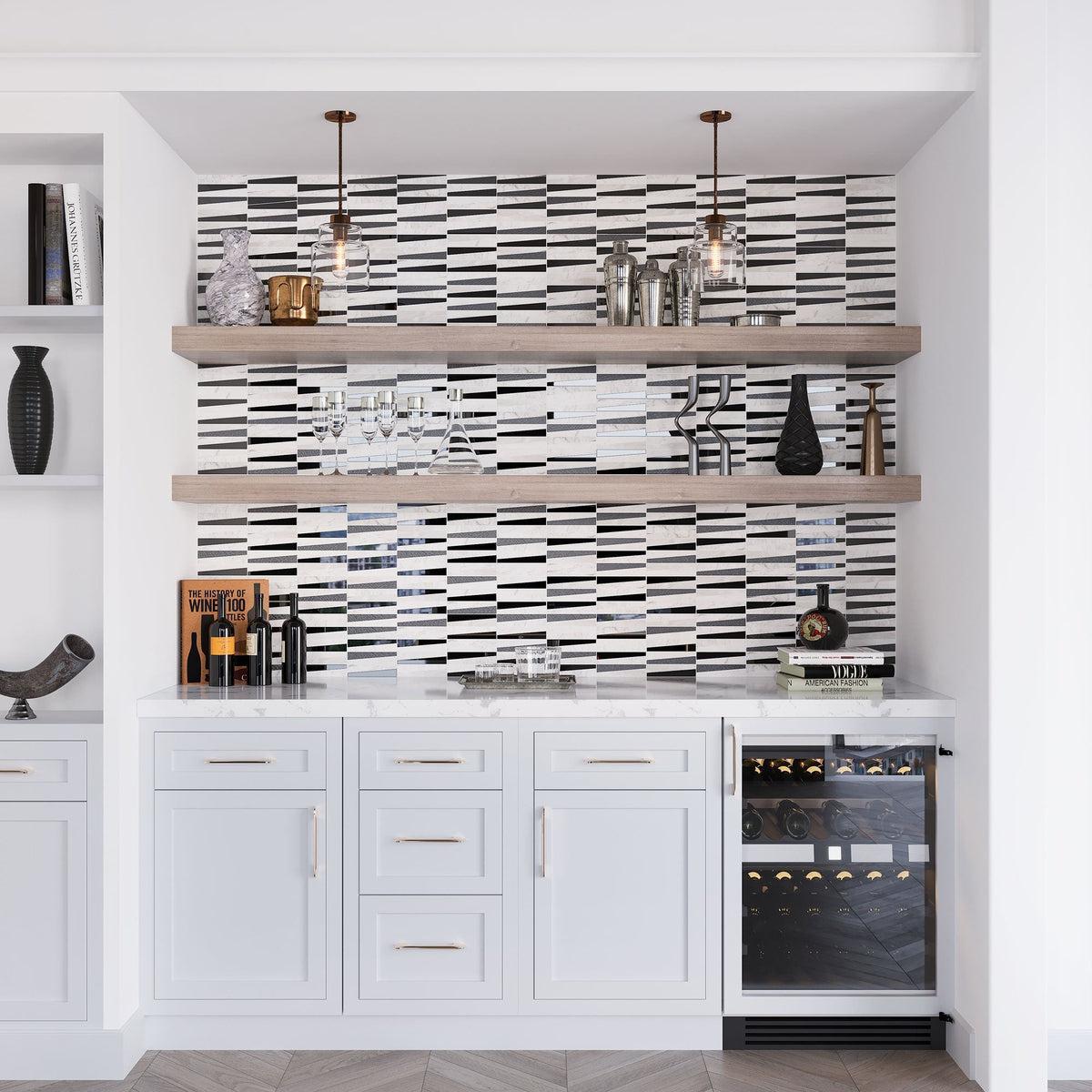 Villa Pyramids White Marble & Glass Mosaic Tile Pantry Wall