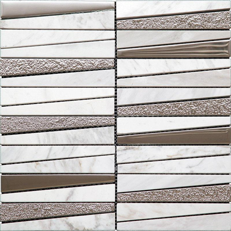 Villa Pyramids White Marble & Glass Mosaic Tile