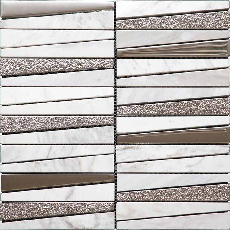 Villa Pyramids White Marble & Glass Mosaic Tile