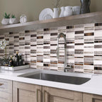 Glass  and stone stacked mosaic tile backsplash