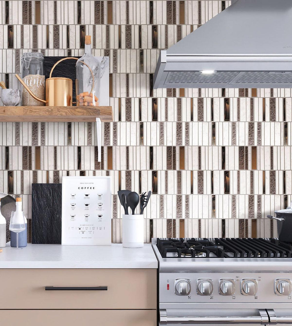 Villa Rapids White Marble & Glass Mosaic Tile | Tile Club