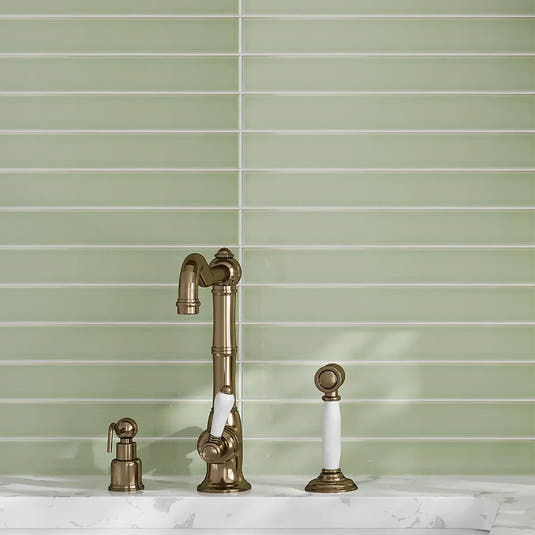 Viva mint green ceramic subway tile kitchen backsplash
