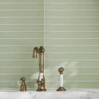 Viva mint green ceramic subway tile kitchen backsplash
