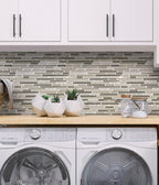Laundry Room Backsplash with Stacked Stone and Glass Tile