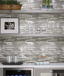 Pantry Backsplash with Waterfall Haze Linear Glass & Metal Mosaic Tile