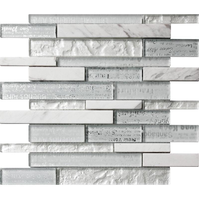 Waterfall Journey White Linear Glass Mosaic Tile Sample