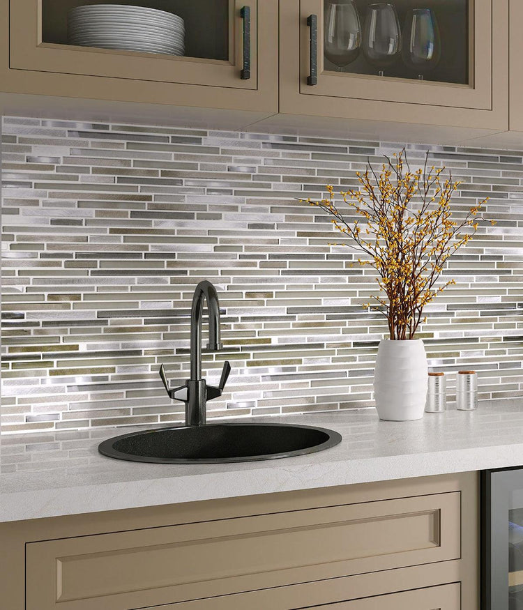 Waterfall Metal Glass & Metal Mosaic Tile Butler's Pantry and Wet Bar Backsplash