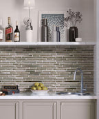 Waterfall Metal Quartz Linear Metal And Quartz Mosaic Tile Pantry Backsplash