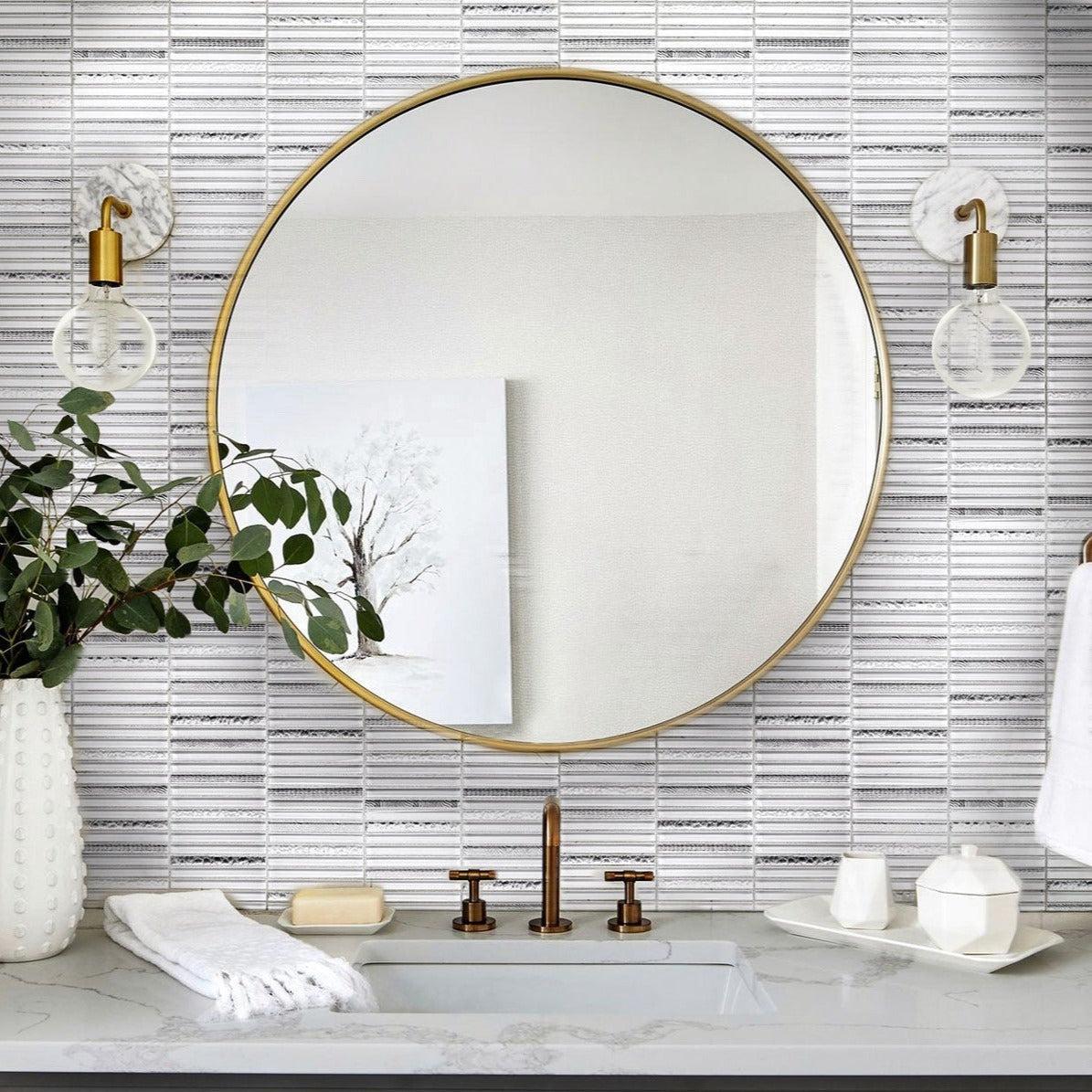 Waterfall Platinum White Glass Mosaic Bathroom Tile