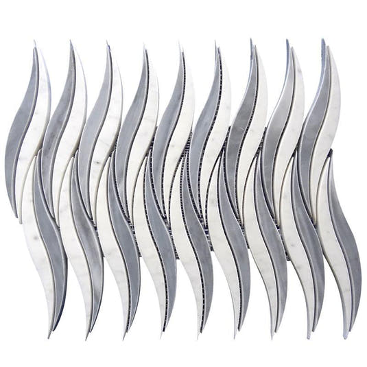 Waves Bardiglio & Carrara Marble Mosaic Tile | Tile Club 