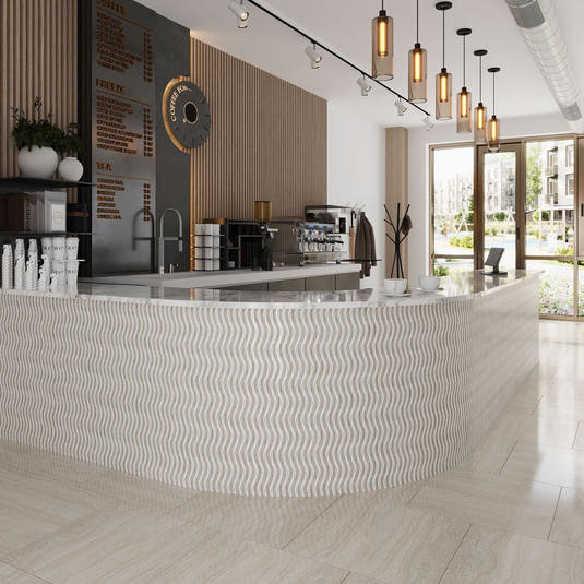 Waves Wooden Beige & Thassos Marble Mosaic Tile | Tile Club