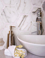Wavy Marble Tile Backsplash Design