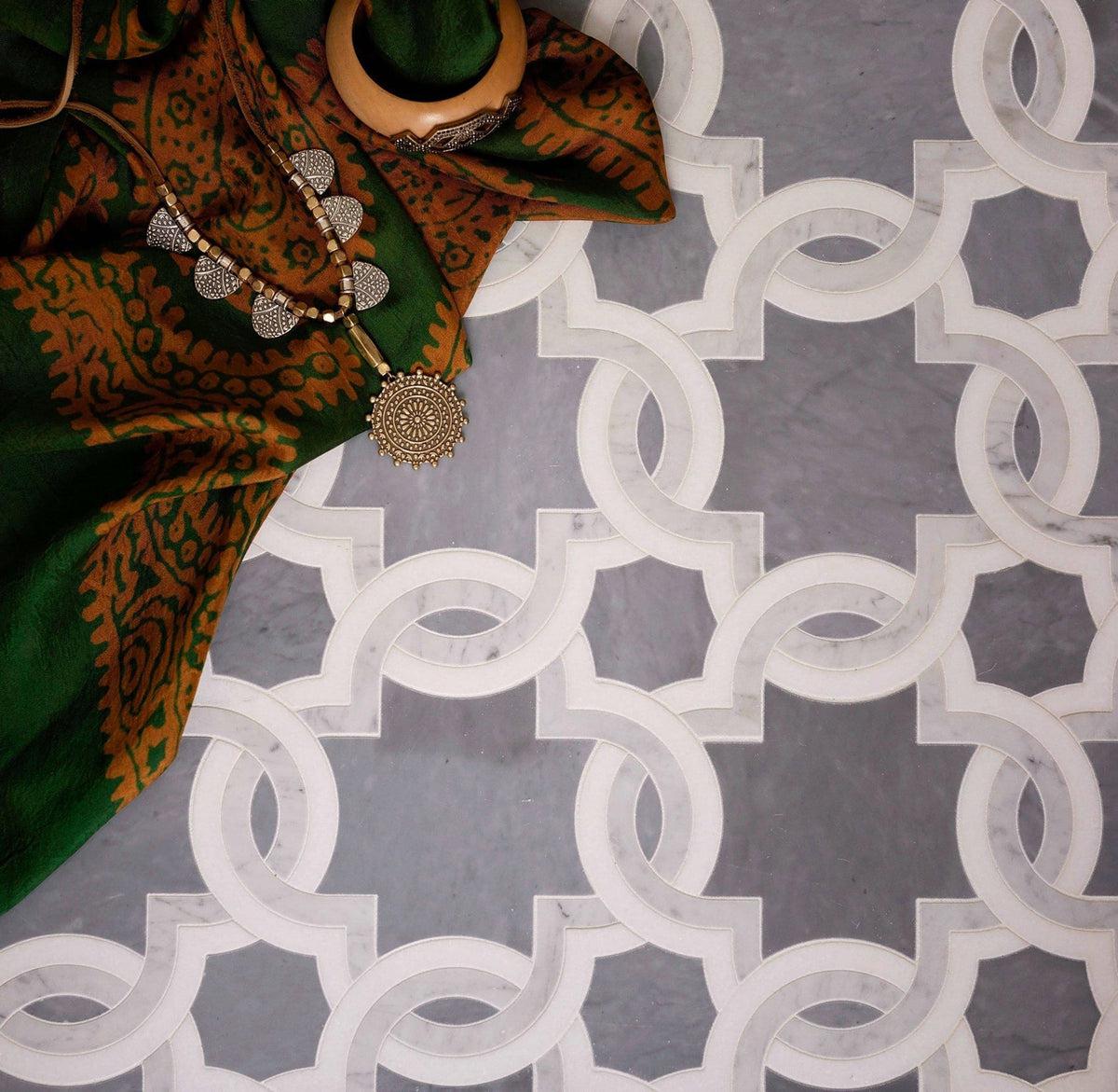 Weaving Flower Carrara & Thassos Marble Mosaic Tile | Tile Club