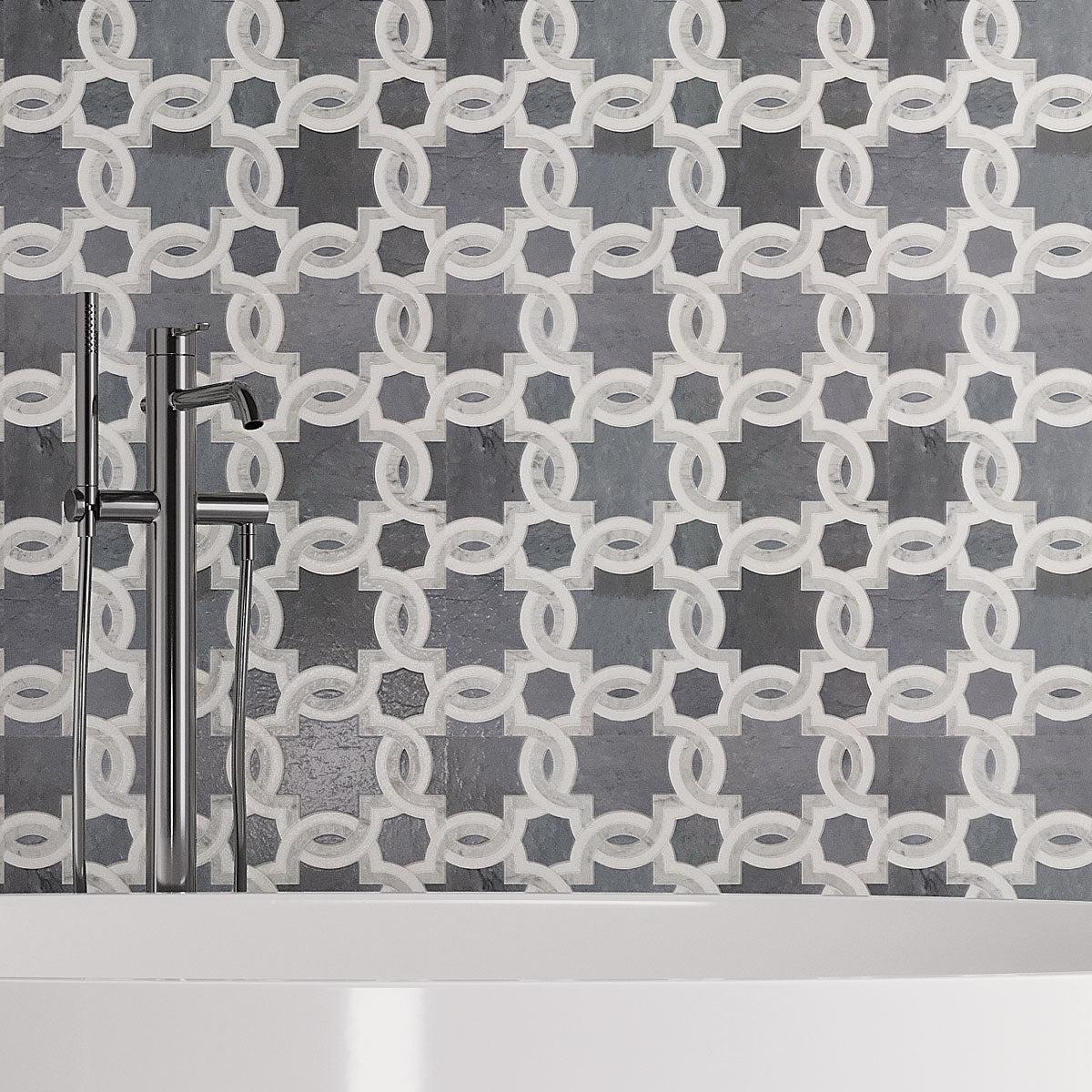 Weaving Flower Carrara & Thassos Marble Mosaic Tile | Tile Club