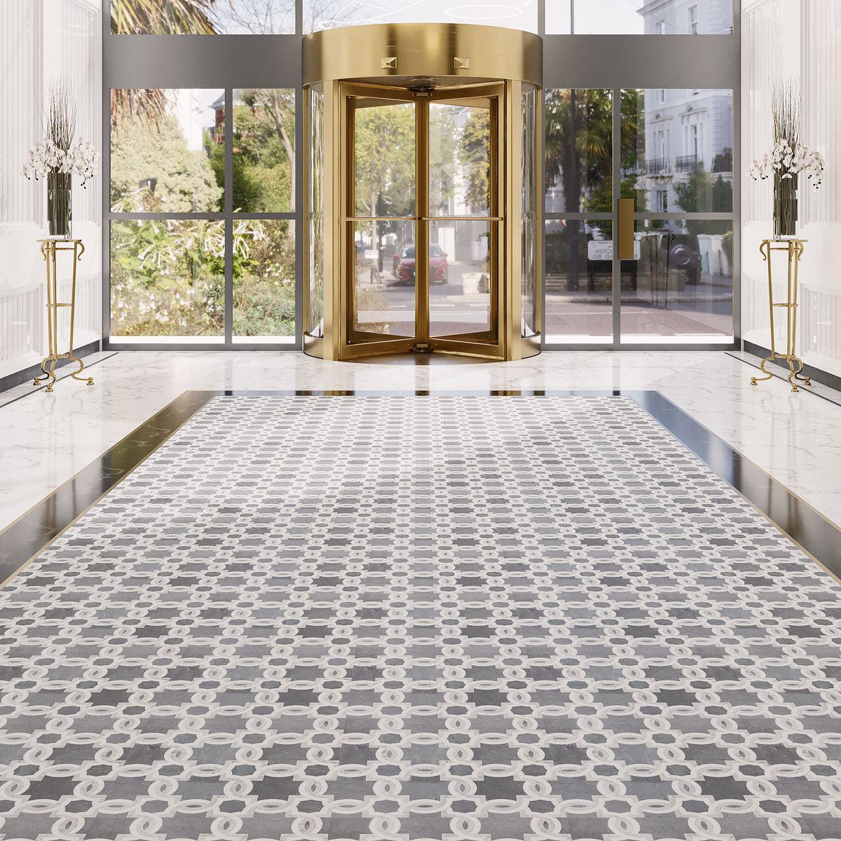 Luxurious Hotel Lobby Floor Design with Weaving Flower Carrara & Thassos Marble Mosaic Tile 