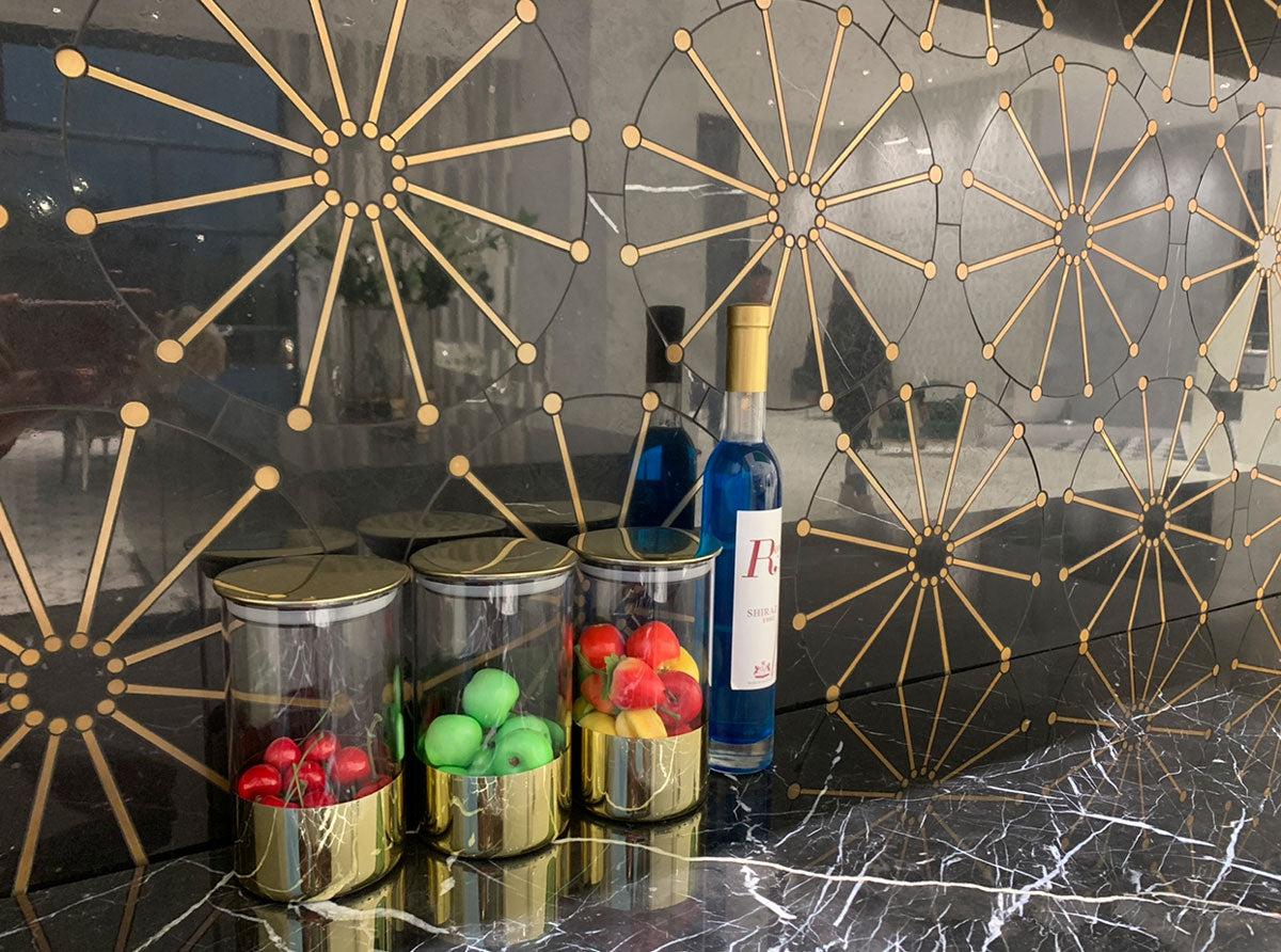 Wheel Deco Black Marble and Brass Inlay Mosaic Tile | Tile Club