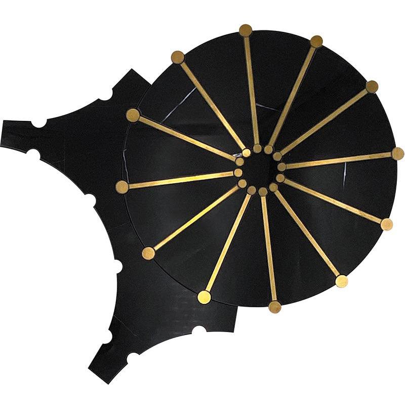 Wheel Deco Black Marble and Brass Inlay Mosaic Tile | Tile Club