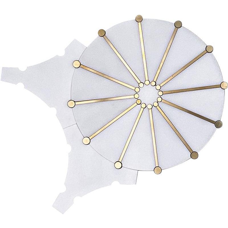 Wheel Deco White Marble and Brass Inlay Mosaic Tile