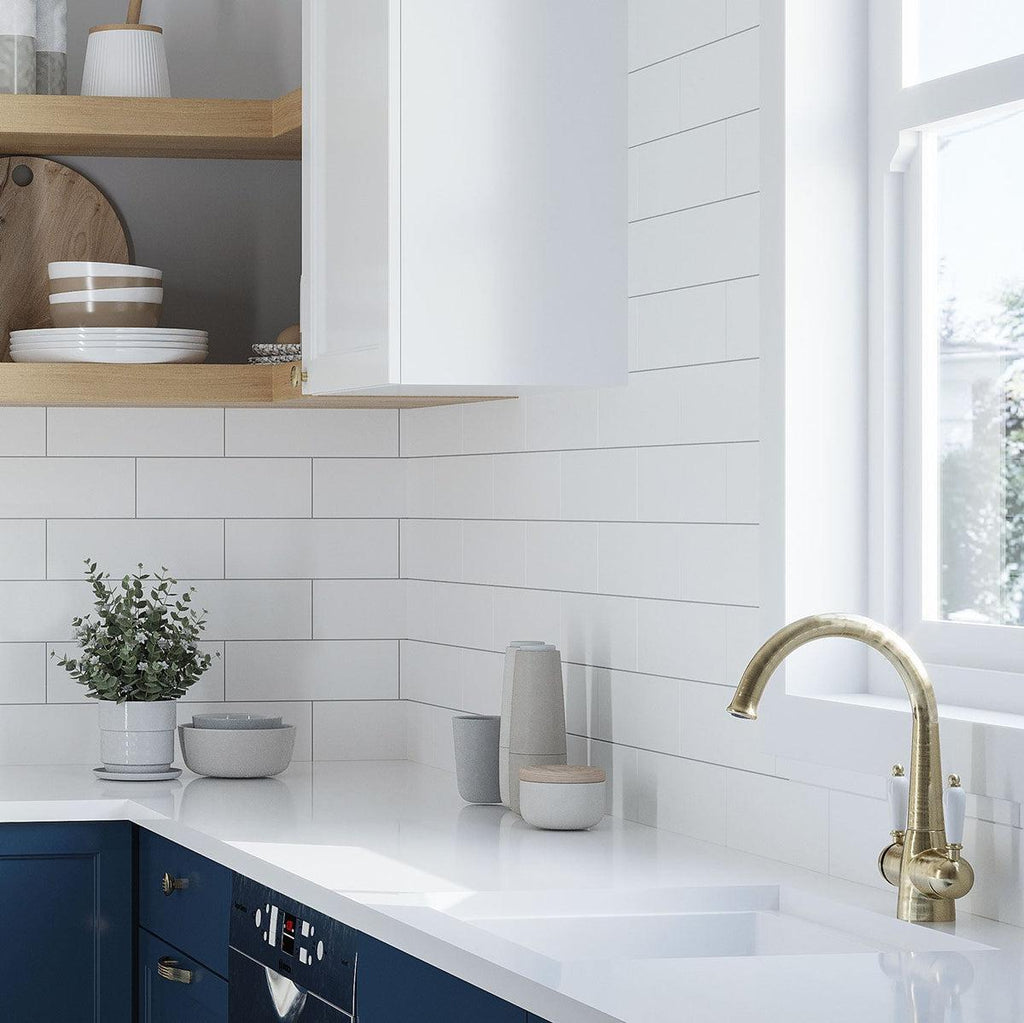 White Matte Ceramic Subway Wall Kitchen Backsplash