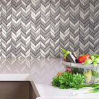 White And Grey Mixed Leaf Recycled Glass Mosaic Tile Kitchen Wall