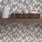 Kitchen Shelf on White And Grey Mixed Leaf Recycled Glass Mosaic Tile Backsplash