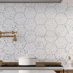 White and Black Terrazzo Hex Porcelain Tile Backsplash