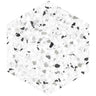 White and Black Terrazzo Hex Porcelain Tile Sample