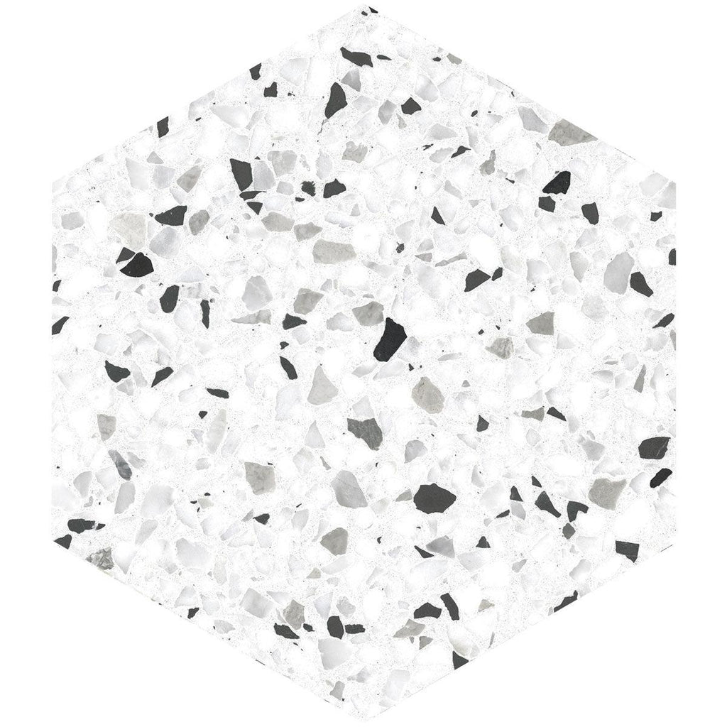 White and Black Terrazzo Hex Porcelain Tile