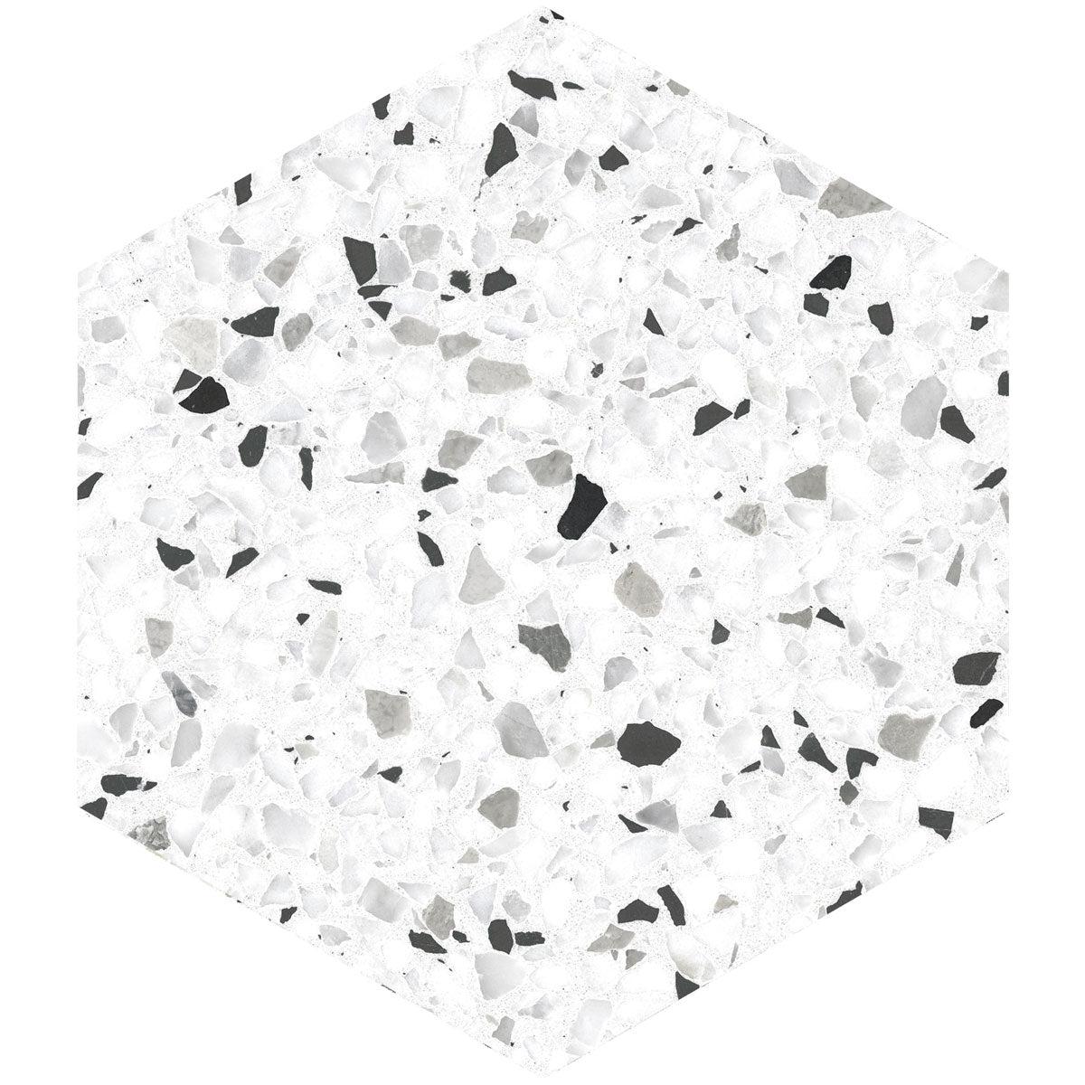 White and Black Terrazzo Hex Porcelain Tile