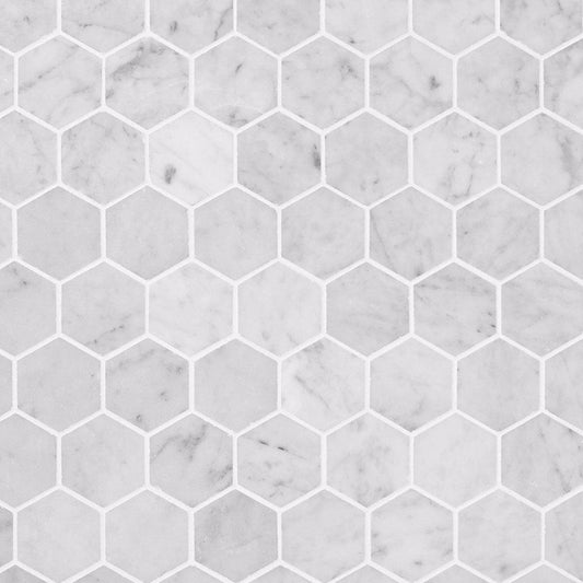 2 Inch White Carrara Hexagon Honed Marble Mosaic Tile
