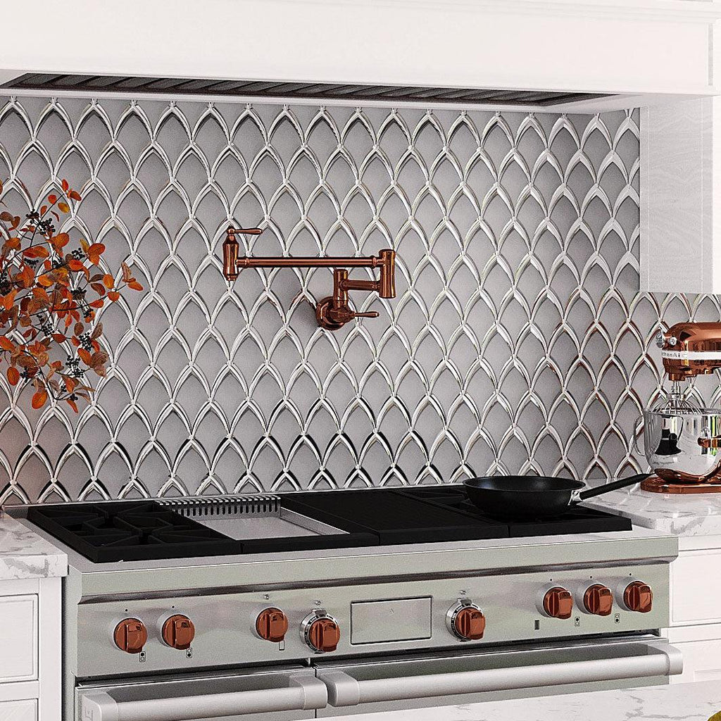 White Deco Fan Glass Mosaic Tile for a Decorative Backsplash behind the Stove