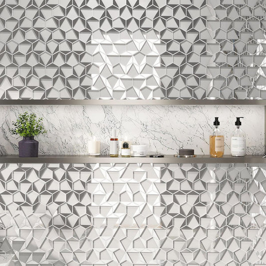 Geometric white glass bathroom tile for shower wall