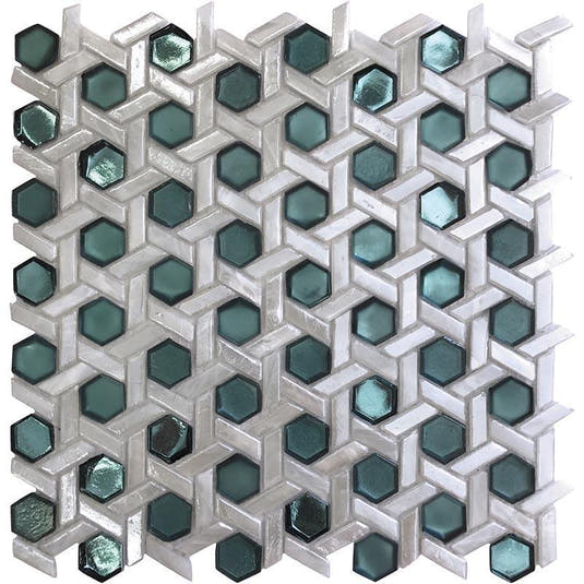 White Emerald Weaved Hexagon Glass Mosaic Tile | Tile Club | Position1