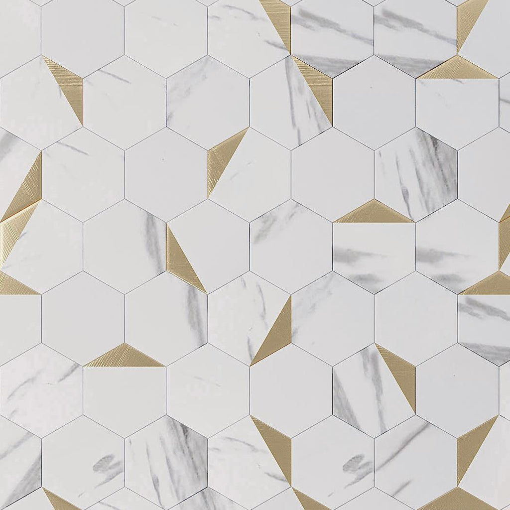 White and Gold Hexagon Peel and Stick Tile | Tile Club