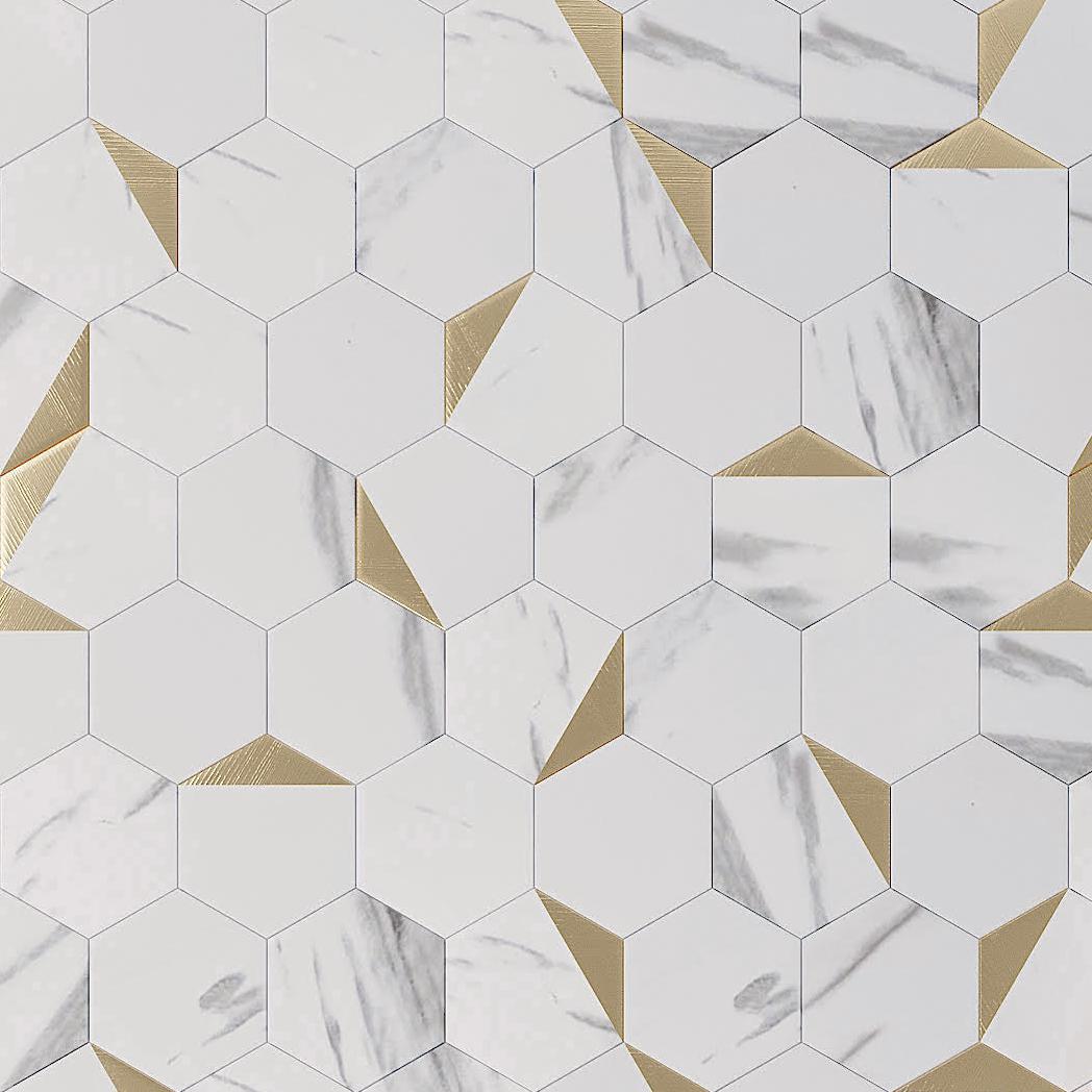 White and Gold Hexagon Peel and Stick Tile | Tile Club