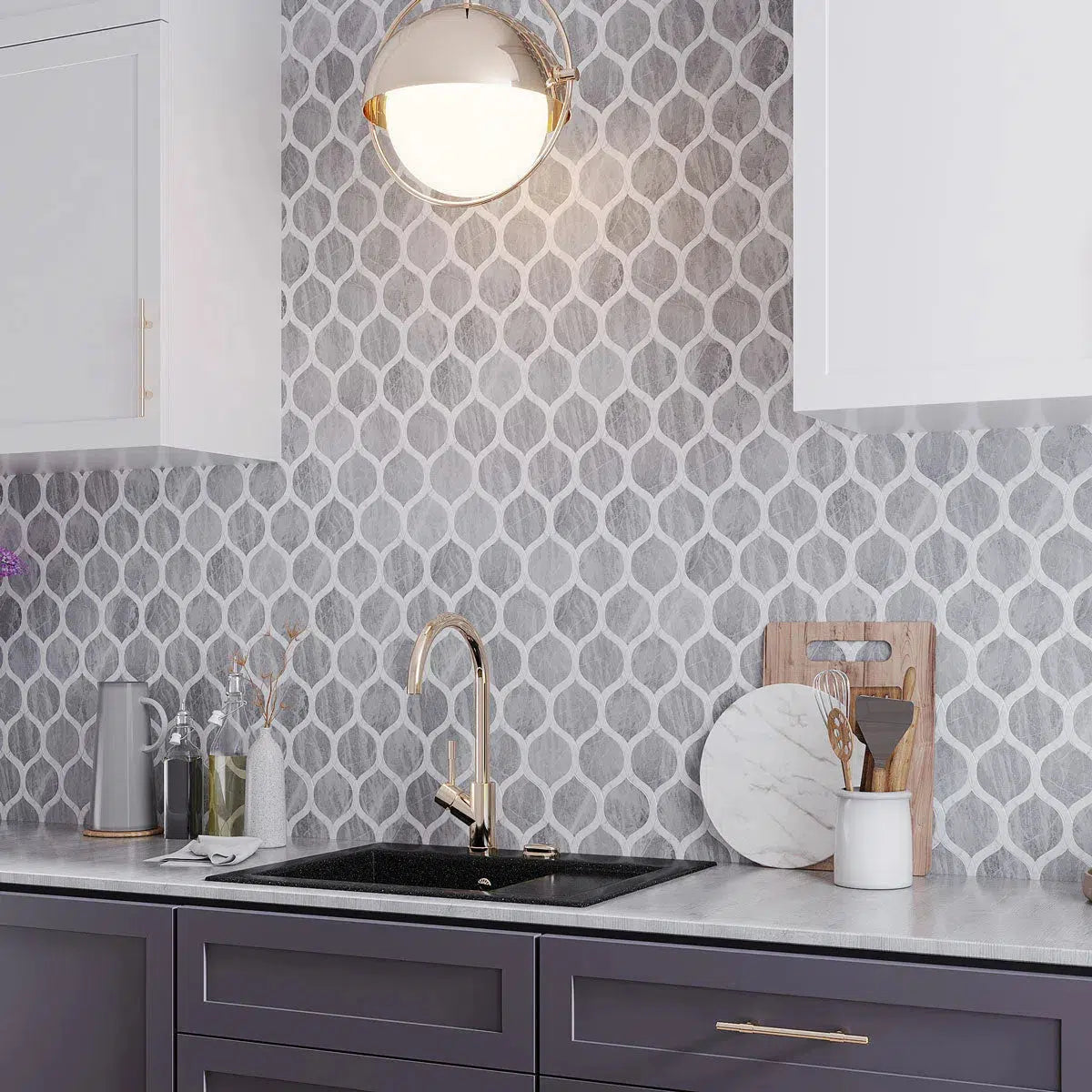 Grey tiled kitchen deals