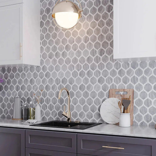 White & Grey Lantern Marble Mosaic Kitchen Wall Tile