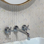Bathroom Tap on White Leaf Recycled Glass Mosaic Tile Wall
