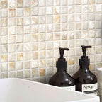 White Mother Of Pearl 1" Square Mosaic Tile Bathroom Wall Close-up