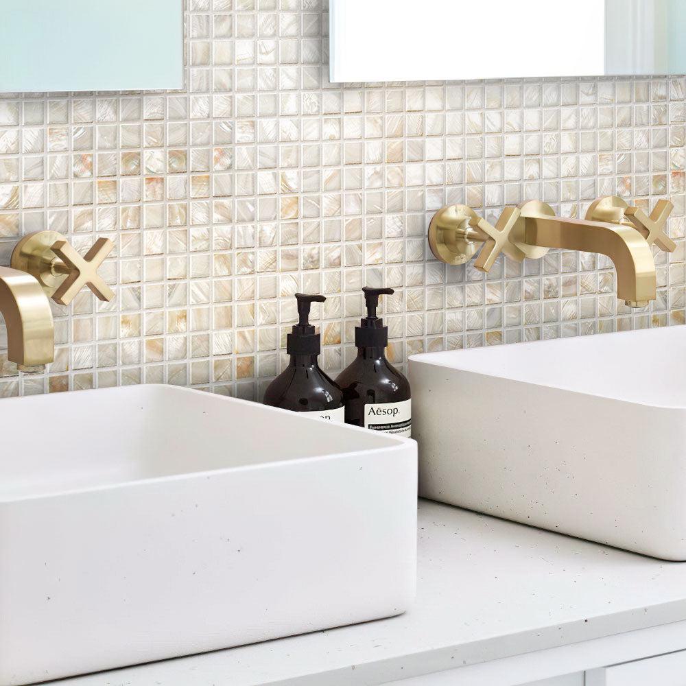 White Mother Of Pearl 1" Square Mosaic Tile Bathroom Wall