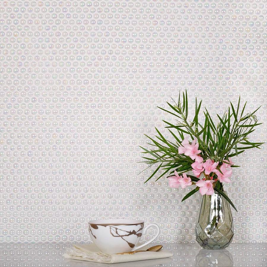 White Pearl Penny Round Recycled Glass Mosaic Tile Backsplash