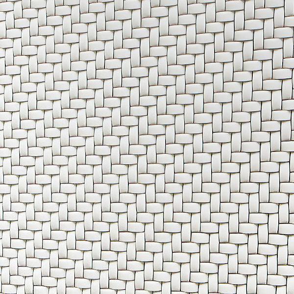 White Recycled Glass Basket Weave Mosaic Tile Wall Close-up