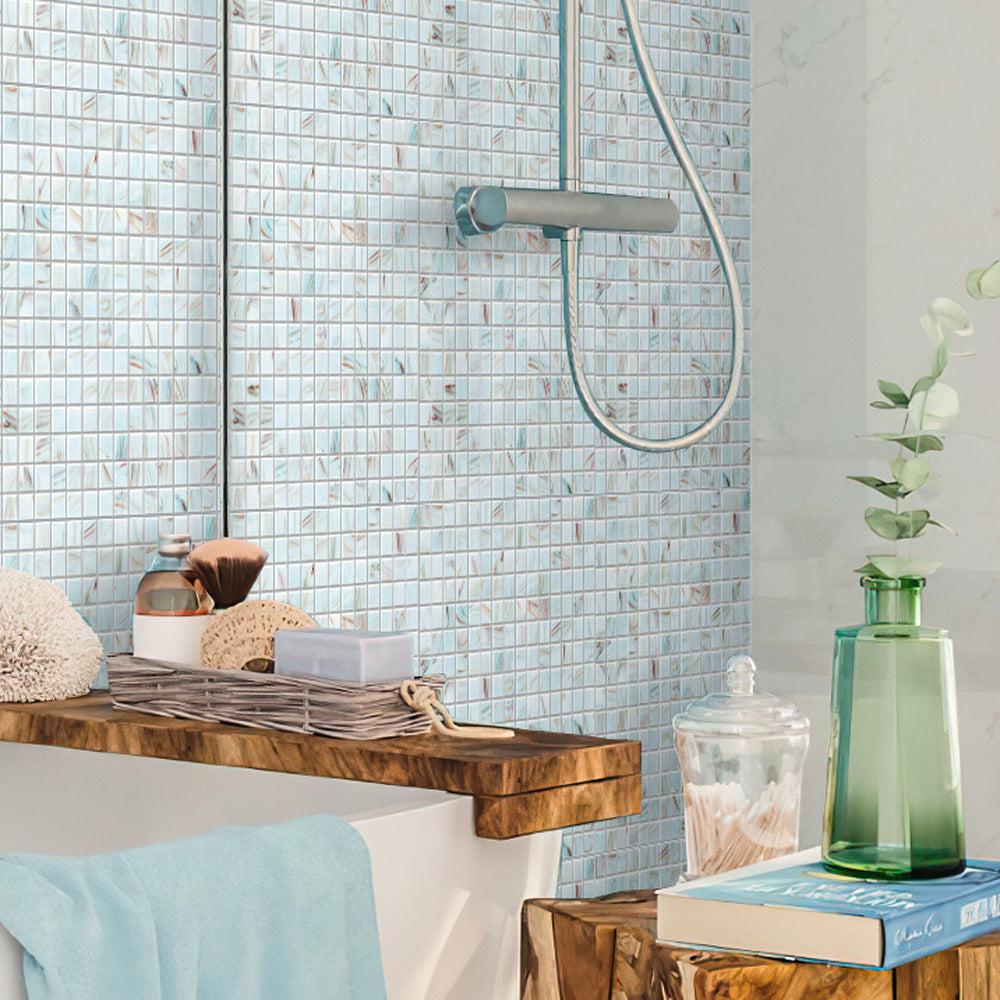 White Sand Mixed Squares Glass Squares Pool Tile | Tile Club