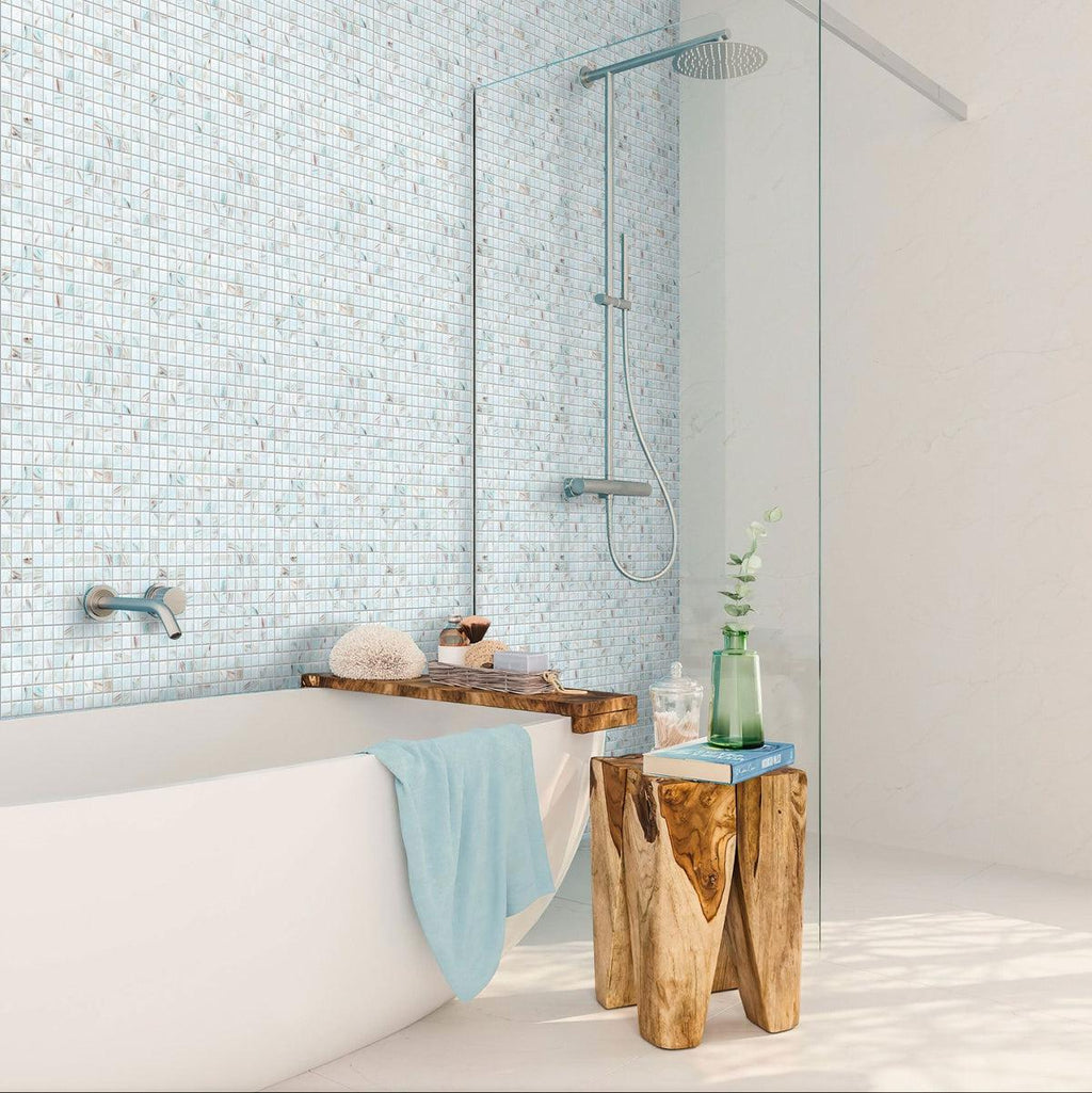 White Sand Mixed Squares Glass Squares Pool Tile Bathroom backsplash