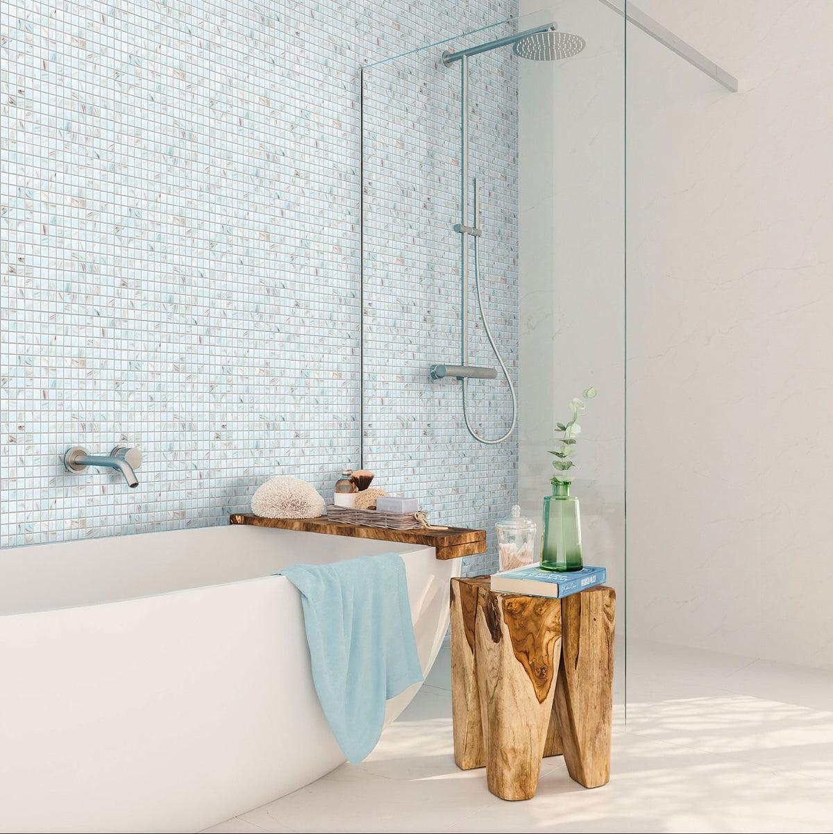 White Sand Mixed Squares Glass Squares Pool Tile Bathroom backsplash