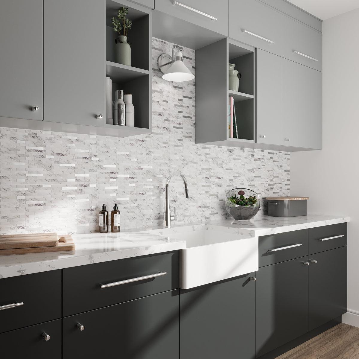 White and Silver Stack Peel and Stick Tile | Tile Club